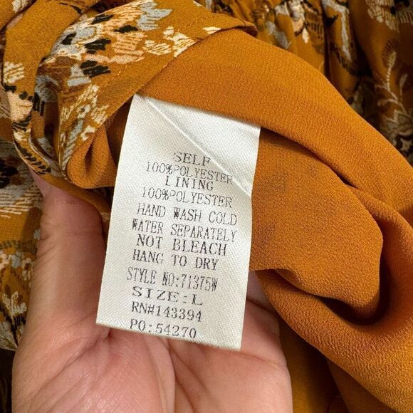 Cotton Bleu Golden Yellow Brown Paisley Long Sleeve Dress Large NWT - Picture 9 of 9